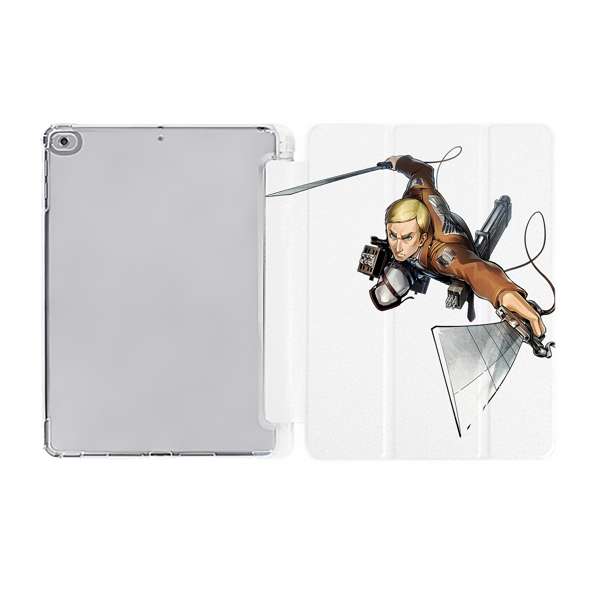 （画像用） 進撃の巨人 エルヴィン・スミス Attack on Titan Erwin Smith IPad ケース ペン収納付き 三つ折りスタンド PUレザー×シリコン 対応機種9.5/10.5/10.9インチ